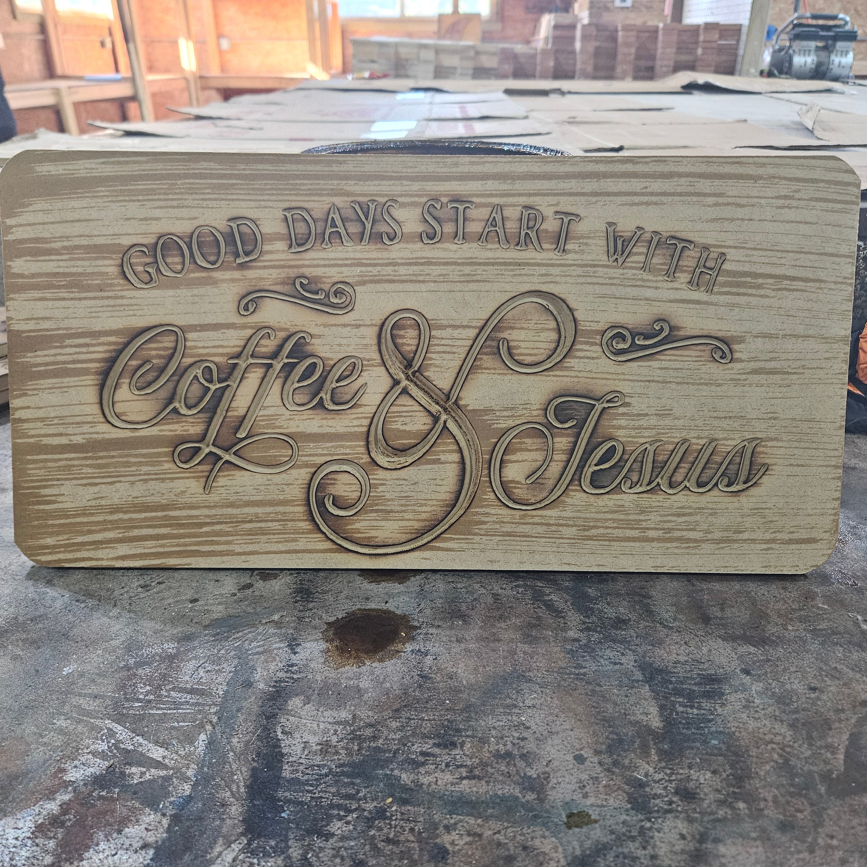 "A Good Day Starts with Coffee and Jesus" Wood Wall Art