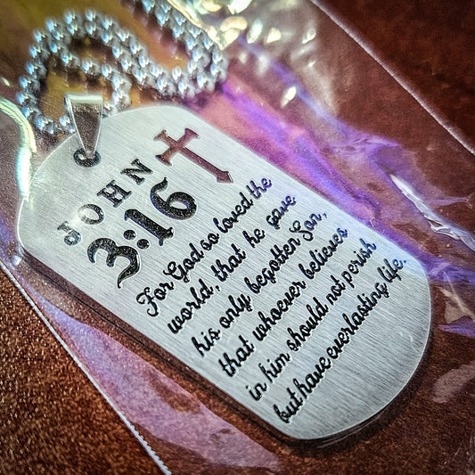 Stainless Steel Prayer Dog Tags - John 3:16 & Serenity Prayer